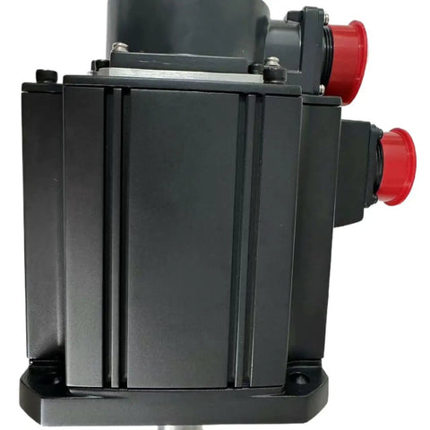 Beefy High Torque Servo Motor for Large Scale Automation Lines, Rock Solid Precision Drive for Industrial Robotics and Manufacturing, In Stock With Fast Shipping, Plug And Play Setup, Durable Motion Control System, black metal servo motor with red connectors