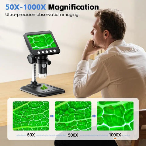 4.3 Inch LCD Digital Microscope For Adults With 50X To 1000X Zoom, 8 Adjustable LED Lights, USB Microscope For Windows And MacOS on table