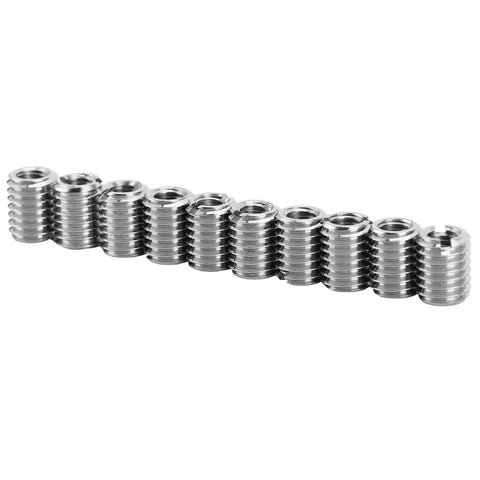 10 Piece Thread Repair Insert Kit For Cars And Machinery, Fix Stripped Threads Fast From M5x0.8 To M8x1.25, 0.4in Length, 303 Stainless Steel, Corrosion Resistant, Save Parts And Downtime With Easy DIY Install. ten stainless steel thread inserts on white