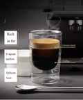 Perfect latte from the Top Shelf Semiautomatic Espresso Maker With A Mean 20 Bar Pump And Sleek Milk Frother in a clear glass