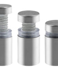 Rock Solid Stainless Steel Standoff Screws, 1/2 Inch Length By.78 Inch Cap Diameter, Silver 12 Piece Set for wall signage image showing three stainless steel standoff screws.