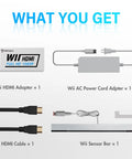 Image of 4 in 1 Wii Cable Set Bundle for Nintendo Wii with HDMI converter, power adapter, wired sensor bar, and composite AV cable.