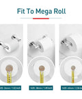 Polished Chrome Toilet Paper Holder With Pivoting Double Posts, Heavy Duty Wall Mount Dispenser For Mega Jumbo Rolls, shown in three sizes