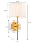 Set Of 2 Modern Wall Sconces With Creamy White Fabric Flower Shades And Antique Brass Brush Finish For Vanity, Stairway, Fireplace