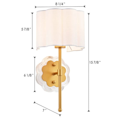Set Of 2 Modern Wall Sconces With Creamy White Fabric Flower Shades And Antique Brass Brush Finish For Vanity, Stairway, Fireplace