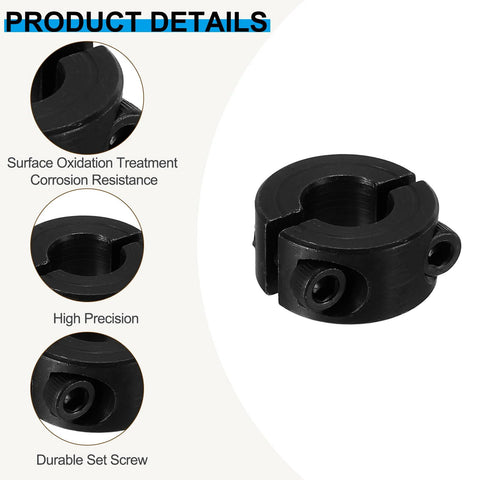 PATIKIL double-split shaft collar, 8mm bore, 18mm OD, 9mm thick, black carbon steel, 4-pack