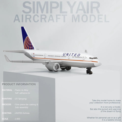 1/400 United Airplane Model Kit For Collectors, No Assembly Required, Alloy Body With Plastic Base, Display Piece