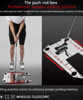 Person using a Golf Swing Training Aid With Pro Grade Putting Mirror And Alignment Mat For Swing Path Feedback Correct Putting Posture