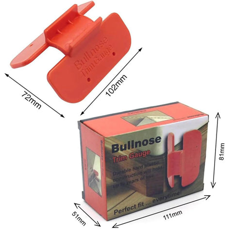 Pro Grade Bullnose Trim Gauge Jig Router Corner Trimmer with packaging, ABS plastic and stainless steel, 102x72mm, erosion resistant.
