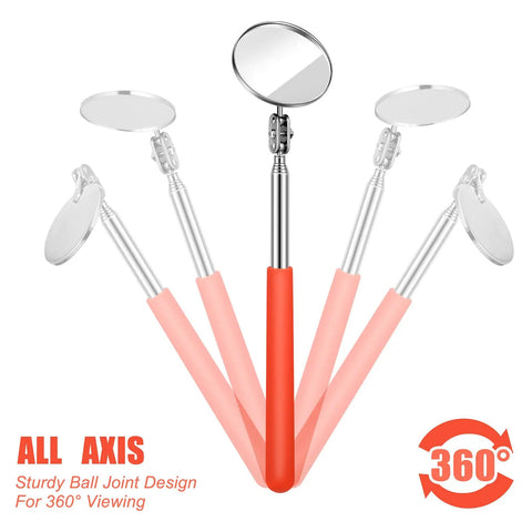 Three Piece Telescoping Inspection Mirror Set With Adjustable Round Mirrors In Orange, A Go To Tool For Vehicle Checks