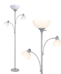 Double LED Floor Lamp With Two Reading Lights Dimmable Torchiere Tall Silver Standing Lamp for living room