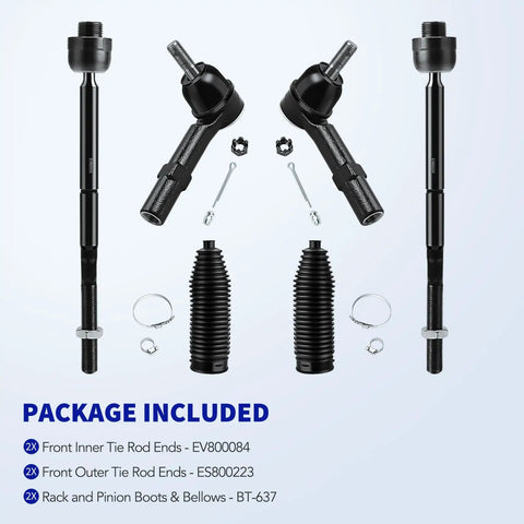 6 Piece Beefed Up Tie Rod End Kit With 4 Inner And Outer Tie Rod Ends And Boots For 2007 2013 Chevy Silverado Avalanche Suburban Tahoe GMC Sierra Yukon XL 1500 Cadillac Escalade ESV EXT Replacement front steering parts with boots
