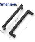 10 Pack Matte Black Cabinet Pulls With 5 Inch Hole Center Square Bar Slim Drawer Handles with dimensions and measurements shown