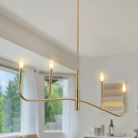 Dope 4 Light Linear Chandelier In Brushed Gold For Modern Farmhouse Kitchens and Dining Rooms Kitchen Island Lighting Over Table