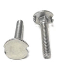 10 Pack Set 1 4 20 X 1 2 In Stainless Steel Fanged Elevator Bolts Square Neck 18 8 Grade 3 4 In Head showing two threaded bolts.
