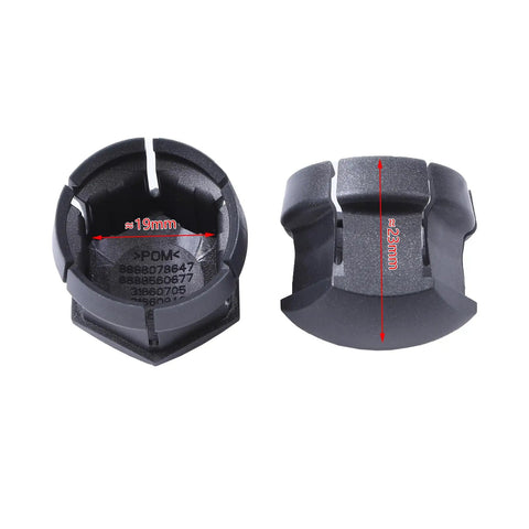 Two dark gray Volvo lug nut covers with measurements for XC40 XC60 XC70 XC90 S60 S80 S90 S40 V60 V50 V70 V90, OEM quality.