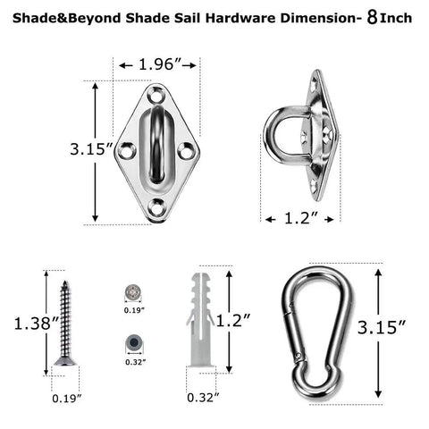 Triangle Shade Sail Hardware Kit Heavy Duty Installation With 2 Turnbuckles 8 Inch Marine Grade Stainless Steel 304 For Deck Garden Lawn Patio Complete Hardware Set For Easy Install Weatherproof Outdoor Use