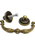 Set Of Four Antique Bronze Drawer Pulls Black Finish With Victorian Floral Design for cabinets, showing pull and mounting screws