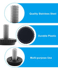 Set Of 4 Heavy Duty Adjustable Leveling Feet With 5 16 18 Threads Made From Tough Rust Resistant Stainless Steel To Keep Your Patio Gear Locked Down Tight While Eliminating Any Wobbly Nonsense Year Round, showing stainless steel and plastic components.