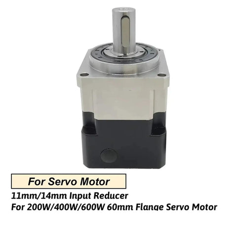Top Shelf NEMA23 Planetary Gearbox Crafted With Premium Helical Gears Handles Beast Mode Torque Loads While Delivering Smooth 70 To 1 Speed Reduction For 200W And 400W Servo Units With No Worries 9.525mm Input Fit, showing a servo motor reducer with 11mm/14mm input.
