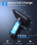 Rechargeable Brushless Air Duster With Bright Led Light And High Speed Fan For Instant Keyboard Laptop And Pc Cleaning, showcasing 7500mAh battery.