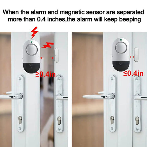 8 Pack Door And Window Alarm Sensor Set With 120dB Siren, Battery Powered No Wiring Home Security Alarm System For Doors And Windows, Kids Safety, Easy Install, Instant Alerts For Home Office Rentals Apartments showing door installation