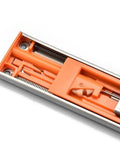 Full Extension Drawer Slides Stainless Steel Soft Close Three Section Drawer Rails For Cabinets With Detachable Quick Release Latches And No Fuss DIY Friendly Tool Free Installation 20 Inch 50 Cm close-up showing orange latch mechanism