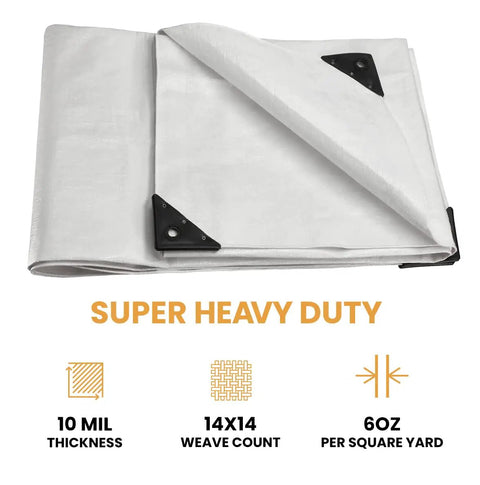 12x20 Ft Heavy Duty Poly Tarp 10 Mil Waterproof UV Resistant True To Size Cover For Camping Construction Boats And Equipment With Rust Proof Grommets Tear And Rip Resistant Extra Thick Tough As Nails