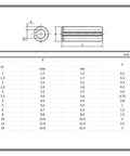 Technical drawing and size chart of Heavy Duty Stainless Steel Spring Dowel Roll Pin Split Pin M2 X 6 To 30mm Black Carbon Steel