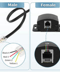 Male and female cable connectors with color-coded wires for Bass Control Knob With 11.48ft Extension Cable For Car Amplifier Remote Subwoofer Volume Adjuster