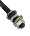 Close-up of Hardened Steel Front Bike Hub Axle 150mm 3/8 Inch 26 Tpi Black with Cone Lock Nut Washer Kit components.
