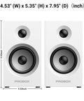 Powered Bookshelf Speakers For Desktop And Gaming With Bluetooth 5.3 And 24 Bit USB DAC, white 3.5 inch woofer, 1 inch tweeter.