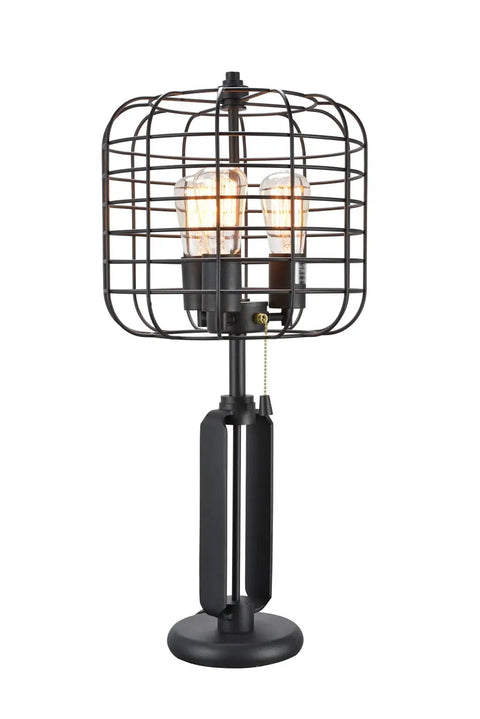 Wire Cage Metal Table Lamp With Sand Black Finish For A Vintage Industrial Vibe, Stands 26 Inches Tall, UL Listed For Indoor Dry Location