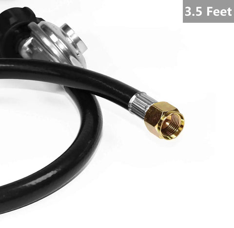 Propane Regulator And Hose Kit For Grills And Fire Pits Universal Type One QCC1 Connection close-up on connector and hose