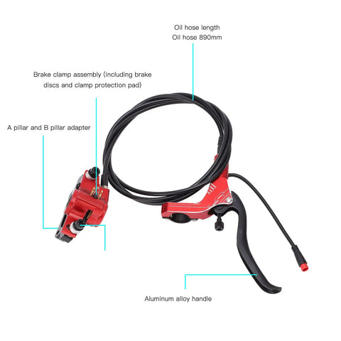 Upgrade Your Ride With This Heavy Duty Disc Brake Kit For Mountain Road And E Bikes Featuring Aluminum Alloy Hydraulic Mechanical Front Rear Setup Rock Solid Stops Tight Grip showing brake clamp with aluminum alloy handle.