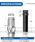 Road Ready Chrome Lug Nuts 60 Degree Conical Seat 12X1.25 Thread Six Spline Drive with Pro Key specifications