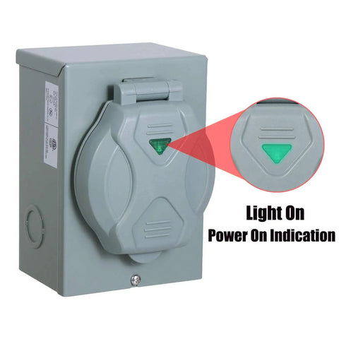 30 Amp Generator Power Inlet Box NEMA L5-30P For Outdoor Receptacle Weatherproof With Indicator Light ETL Listed Up To 3750W Running Watts At 125 Volt