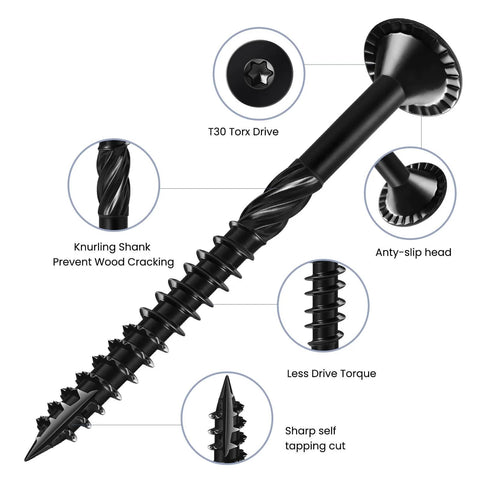 Heavy Duty Outdoor Deck Screws 14 By 2 And A Half Inch, 44 Pack, Black Epoxy Coated Rust Resistant Wood Screws With Torx Drive And T30 Bit