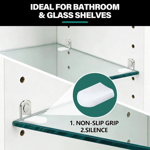 24 Pack Nickel Plated Shelf Pins And Pegs 5Mm With Anti Slip Caps Rock Solid Design For Kitchen Pantries Home Bookcases Medicine Cabinets Delivering Hella Smooth Organization Within A Durable Carrying Box installed on glass shelf.