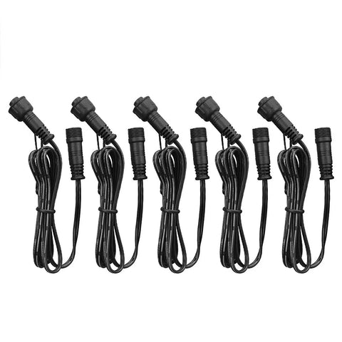 Kick Ass 2 Pin Extension Cable For LED Deck And Garden Spike Lights Featuring Waterproof IP67 Plugs, five one meter cables.