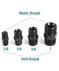 Premium Metric To Inch Hydraulic Adapters Fitting Kit For Heavy Duty Plumbing And Auto Repair Projects Ensuring Secure Leakproof Connectors On Machines With Both Measurement Standards With Brass Build Quality Guaranteeing Long Lasting Durability. Black metric-to-inch hydraulic adapters, 1/8 to 1 inch