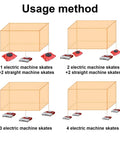 Illustration of usage method for Heavy Duty 120 Ton Electric Machine Dolly Skate Kit with different skate configurations.