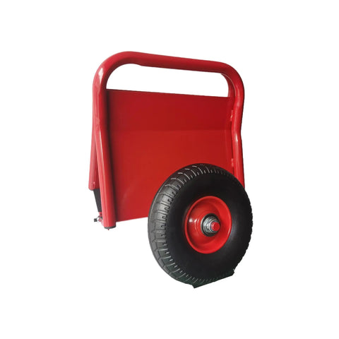 Totally Built Tough Heavy Duty Panel Dolly Cart Moves 1000 Lbs With Ease Adjustable Auto Clamp Side Plates Steel Frame shown from side with wheel