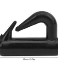 Side view of 13mm black plastic clevis from 120 Piece Quick Change Spinner Clevis Set With Durable Plastic Blades Rotating Snaps