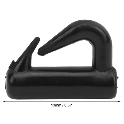 Side view of 13mm black plastic clevis from 120 Piece Quick Change Spinner Clevis Set With Durable Plastic Blades Rotating Snaps