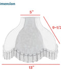 Dimensions of Transitional Scallop Bell Shade For Lamps In Ivory Jacquard Fabric With Brass Spider Fitter shown in image.