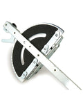 Kickass Table Saw Miter Gauge Featuring Twenty Seven Angle Stops For Dead Accurate Cuts And Zero Side Play Tuning, metal design with laser cut V-stops.