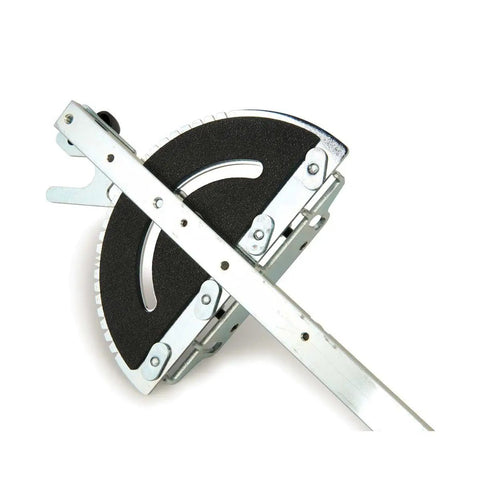 Kickass Table Saw Miter Gauge Featuring Twenty Seven Angle Stops For Dead Accurate Cuts And Zero Side Play Tuning, metal design with laser cut V-stops.