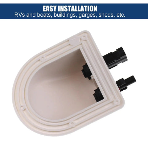 ABS UV Resistant Dual Cable Entry Housing For Solar Projects Waterproof Box With Photovoltaic Connector Ideal For RV Boat Camper Van Weatherproof White Entry Gland, front view