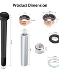 Dimensions of components in Spindle King Pin Tube Bushing Kit For EZGO TXT PDS 2001 And Up Heavy Duty Bushings